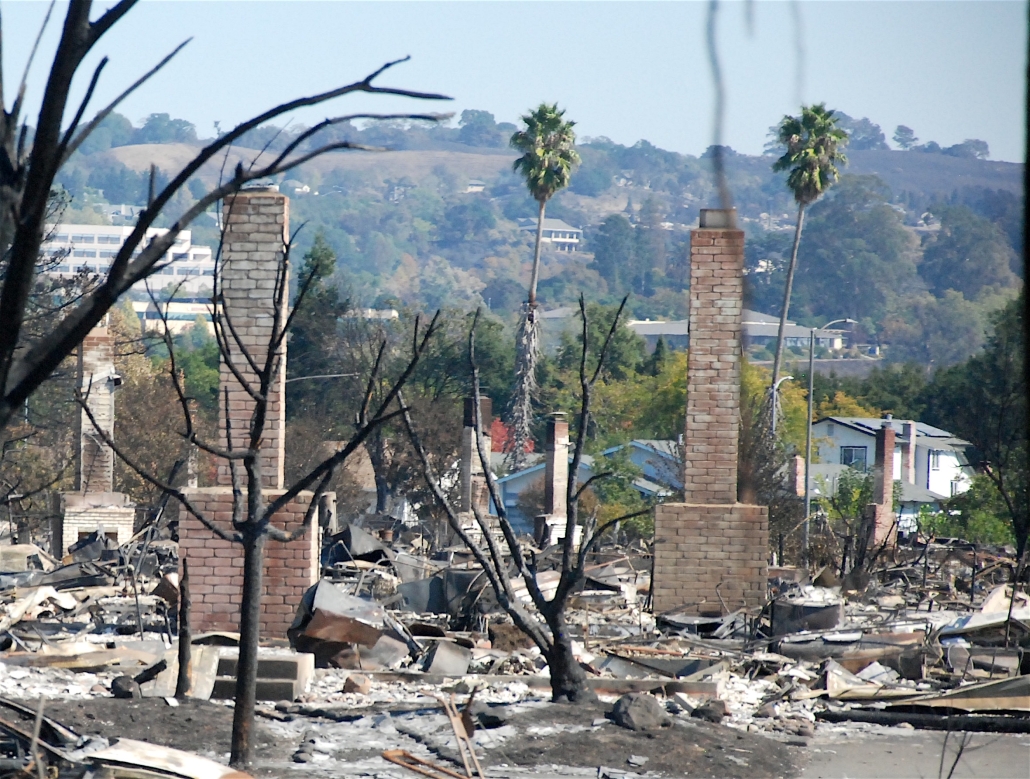 NorCal Fires Leg Lift urned-out cars and chimney stacks cover the landscape in Santa Rosa on Oct. 14, 2017, after the wildfires that spread across Sonoma County, California (Army National Guard photo by Capt. Will Martin/Released).