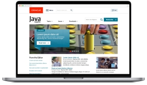 A high-fidelity UX design of a modern blog homepage for Java Magazine.