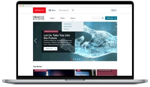 A high-fidelity UX design of a modern blog homepage for Oracle Magazine.